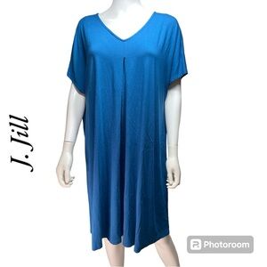 J. Jill Wearever Collection Blue Pleated Shirt Dress V Neck Women's Size 1X
